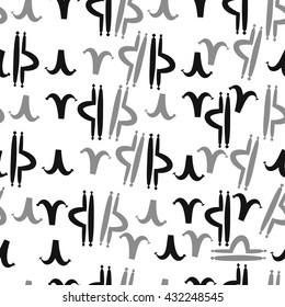 Seamless  pattern of zodiac signs, doodles,  object,aries,libra. Hand drawn.
