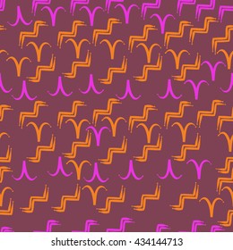Seamless    pattern of zodiac signs, doodles,  object,aries,aquarius. Hand drawn.