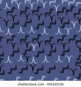 Seamless    pattern of zodiac signs, doodles,  object,aries,aquarius. Hand drawn.