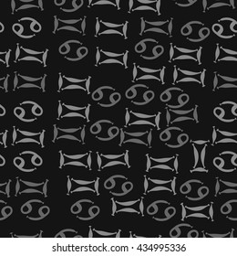 Seamless  pattern of zodiac signs, doodles,  object,gemini,cancer. Hand drawn.