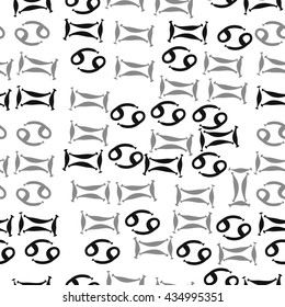 Seamless  pattern of zodiac signs, doodles,  object,gemini,cancer. Hand drawn.