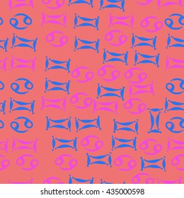 Seamless  pattern of zodiac signs, doodles,  object,gemini,cancer. Hand drawn.
