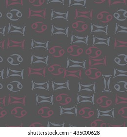 Seamless  pattern of zodiac signs, doodles,  object,gemini,cancer. Hand drawn.