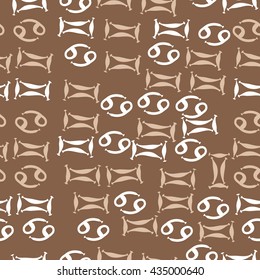 Seamless  pattern of zodiac signs, doodles,  object,gemini,cancer. Hand drawn.