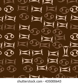 Seamless  pattern of zodiac signs, doodles,  object,gemini,cancer. Hand drawn.