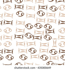 Seamless  pattern of zodiac signs, doodles,  object,gemini,cancer. Hand drawn.