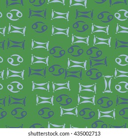 Seamless  pattern of zodiac signs, doodles,  object,gemini,cancer. Hand drawn.