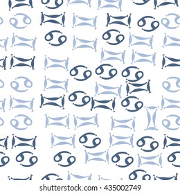 Seamless  pattern of zodiac signs, doodles,  object,gemini,cancer. Hand drawn.