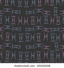 Seamless  pattern of zodiac signs, doodles,  object,gemini,pisces. Hand drawn.