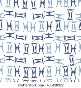 Seamless  pattern of zodiac signs, doodles,  object,gemini,pisces. Hand drawn.