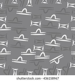 Seamless pattern of zodiac signs, doodles,  object,gemini,libra. Hand drawn.
