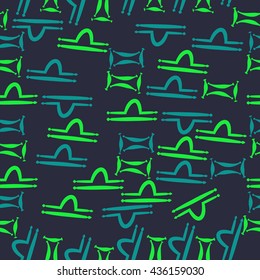 Seamless pattern of zodiac signs, doodles,  object,gemini,libra. Hand drawn.