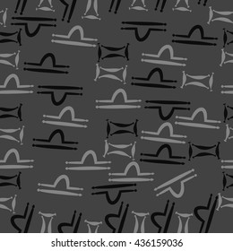 Seamless pattern of zodiac signs, doodles,  object,gemini,libra. Hand drawn.