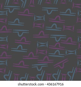 Seamless pattern of zodiac signs, doodles,  object,gemini,libra. Hand drawn.