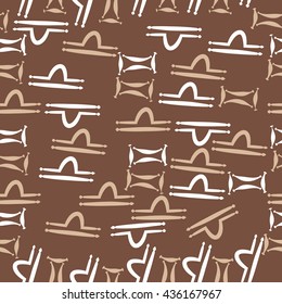 Seamless pattern of zodiac signs, doodles,  object,gemini,libra. Hand drawn.