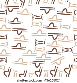 Seamless pattern of zodiac signs, doodles,  object,gemini,libra. Hand drawn.