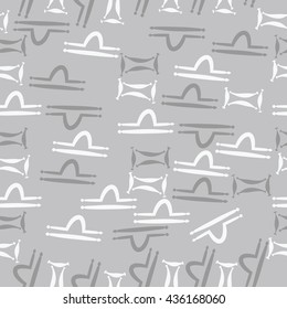 Seamless pattern of zodiac signs, doodles,  object,gemini,libra. Hand drawn.