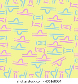 Seamless pattern of zodiac signs, doodles,  object,gemini,libra. Hand drawn.