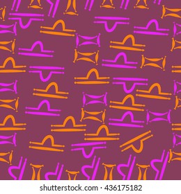 Seamless pattern of zodiac signs, doodles,  object,gemini,libra. Hand drawn.