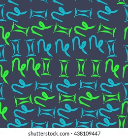 Seamless pattern of zodiac signs, doodles,  object,gemini,capricorn. Hand drawn.