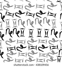 Seamless pattern of zodiac signs, doodles,  object,gemini,capricorn. Hand drawn.
