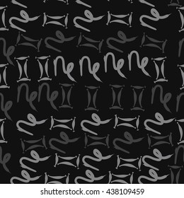 Seamless pattern of zodiac signs, doodles,  object,gemini,capricorn. Hand drawn.