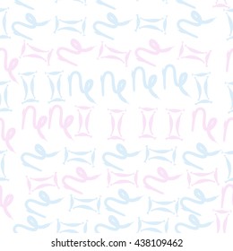 Seamless pattern of zodiac signs, doodles,  object,gemini,capricorn. Hand drawn.
