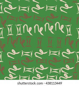 Seamless pattern of zodiac signs, doodles,  object,gemini,capricorn. Hand drawn.