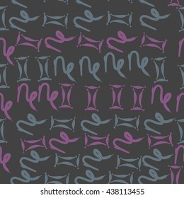 Seamless pattern of zodiac signs, doodles,  object,gemini,capricorn. Hand drawn.