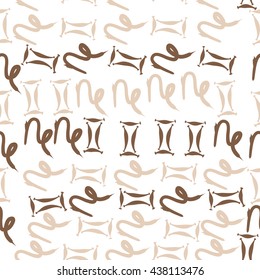 Seamless pattern of zodiac signs, doodles,  object,gemini,capricorn. Hand drawn.