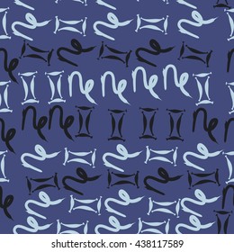 Seamless pattern of zodiac signs, doodles,  object,gemini,capricorn. Hand drawn.