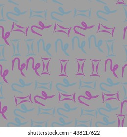 Seamless pattern of zodiac signs, doodles,  object,gemini,capricorn. Hand drawn.