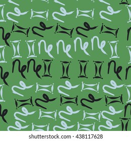 Seamless pattern of zodiac signs, doodles,  object,gemini,capricorn. Hand drawn.