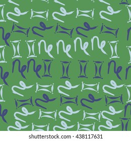 Seamless pattern of zodiac signs, doodles,  object,gemini,capricorn. Hand drawn.