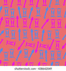Seamless pattern of zodiac signs, doodles,  object,gemini,sagittarius. Hand drawn.