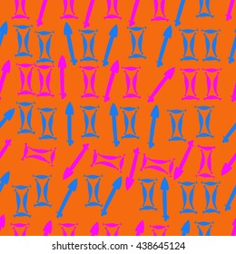 Seamless pattern of zodiac signs, doodles,  object,gemini,sagittarius. Hand drawn.