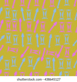 Seamless pattern of zodiac signs, doodles,  object,gemini,sagittarius. Hand drawn.
