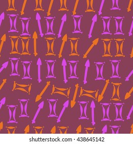 Seamless pattern of zodiac signs, doodles,  object,gemini,sagittarius. Hand drawn.