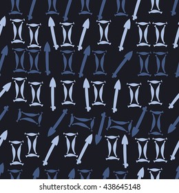 Seamless pattern of zodiac signs, doodles,  object,gemini,sagittarius. Hand drawn.