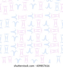 Seamless  pattern of zodiac signs, doodles,  object, gemini,aries. Hand drawn.
