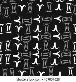 Seamless  pattern of zodiac signs, doodles,  object, gemini,aries. Hand drawn.