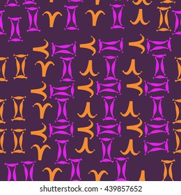 Seamless  pattern of zodiac signs, doodles,  object, gemini,aries. Hand drawn.