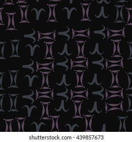 Seamless  pattern of zodiac signs, doodles,  object, gemini,aries. Hand drawn.