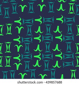Seamless  pattern of zodiac signs, doodles,  object, gemini,aries. Hand drawn.