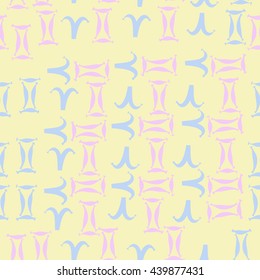 Seamless  pattern of zodiac signs, doodles,  object, gemini,aries. Hand drawn.
