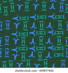 Seamless  pattern of zodiac signs, doodles,  object, gemini,aries. Hand drawn.
