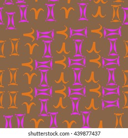 Seamless  pattern of zodiac signs, doodles,  object, gemini,aries. Hand drawn.