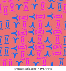 Seamless  pattern of zodiac signs, doodles,  object, gemini,aries. Hand drawn.