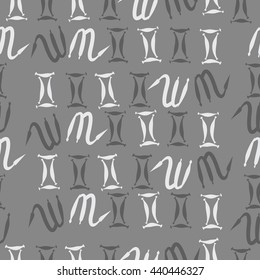 Seamless  pattern of zodiac signs, doodles,  object, gemini,scorpio. Hand drawn.