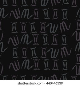 Seamless  pattern of zodiac signs, doodles,  object, gemini,scorpio. Hand drawn.